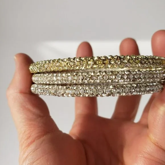 Marc Jacobs 3 Crystal Rhinestone Bangle Bracelets - Picture 3 of 8
